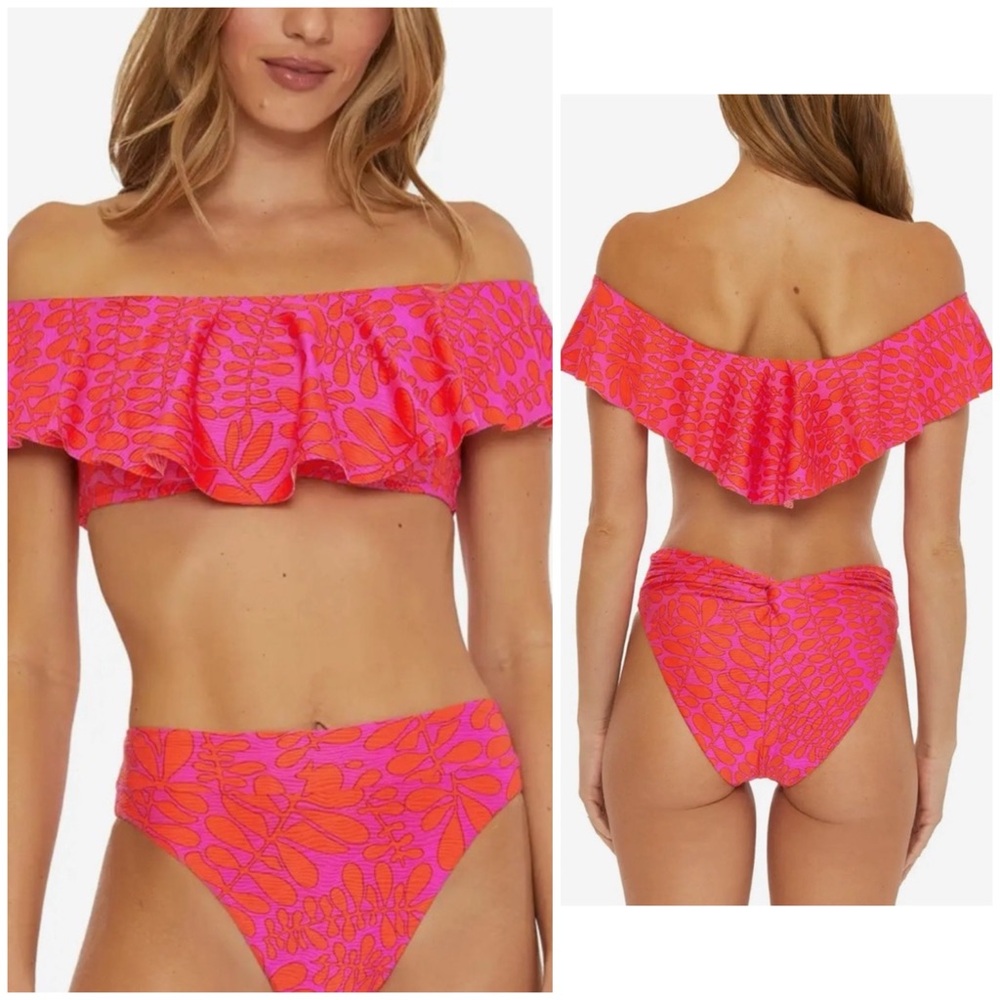 Trina Turk $108 Swim Trellis Off The Shoulder Ruffle Bandeau Swim Top Only
